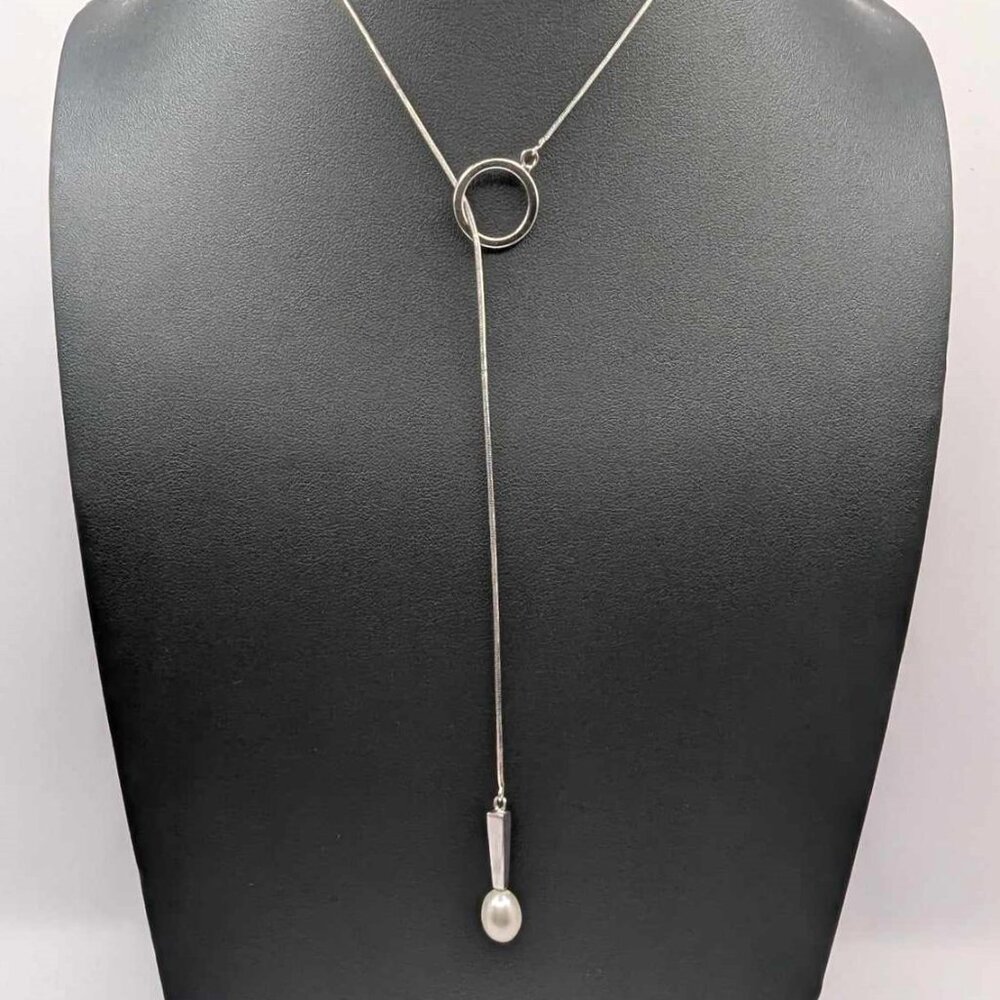 New in Box - 925 Sterling Silver Drop Necklace with Pearl
